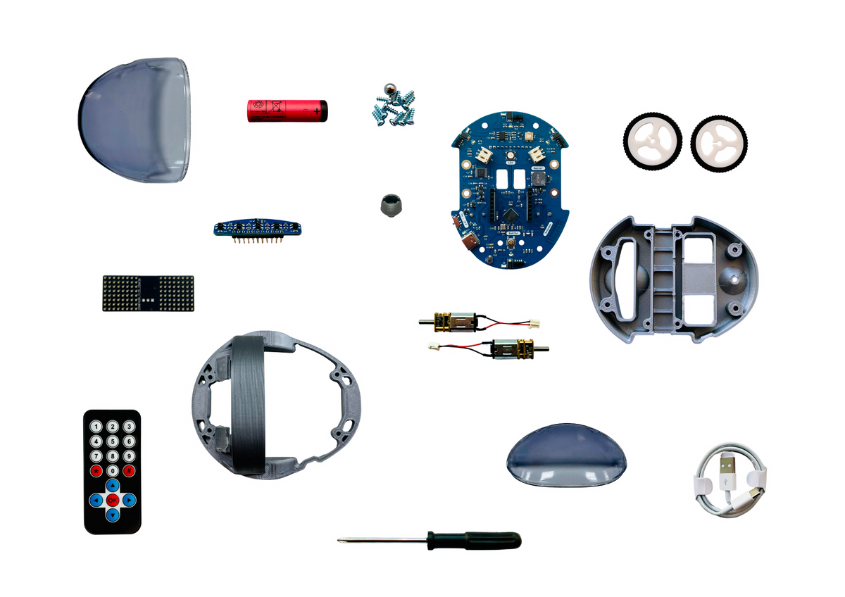 Toutes les pièces du kit Eliobot, détourées et disposées à plat