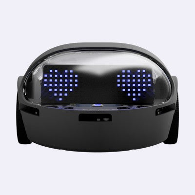 Eliobot de face, matrices yeux LED allumées