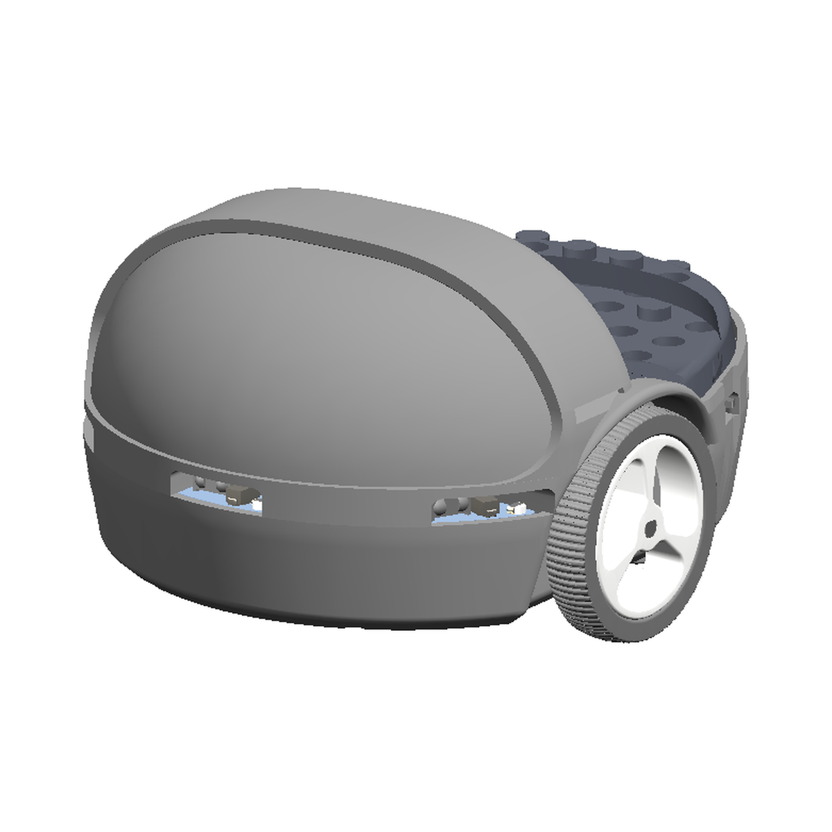 Eliobot de trois quarts, le Backpack Briques visible à l'arrière