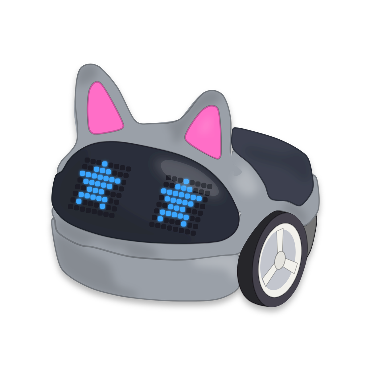 Eliobot vu de trois quarts avec le Backpack Oreilles de chat